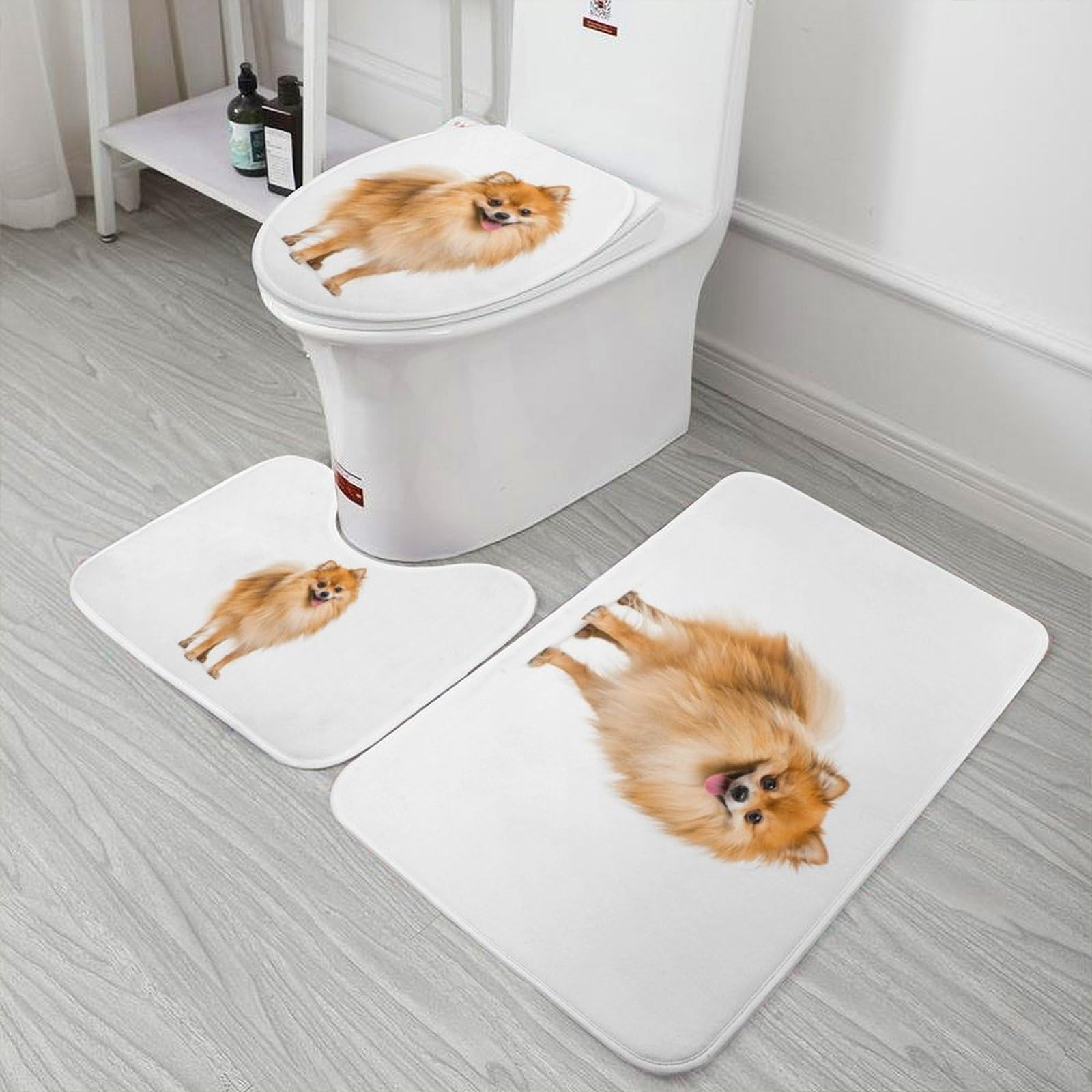Amazon｜トイレマット 3点セット ポメラニアン 犬柄 足元マット 便座